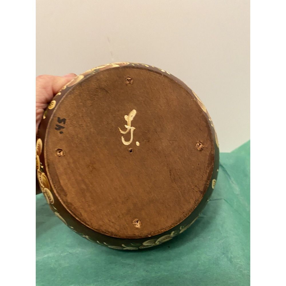 Hand turned hand painted wooden tobacco jar vintage 1983 - Picture 7 of 11